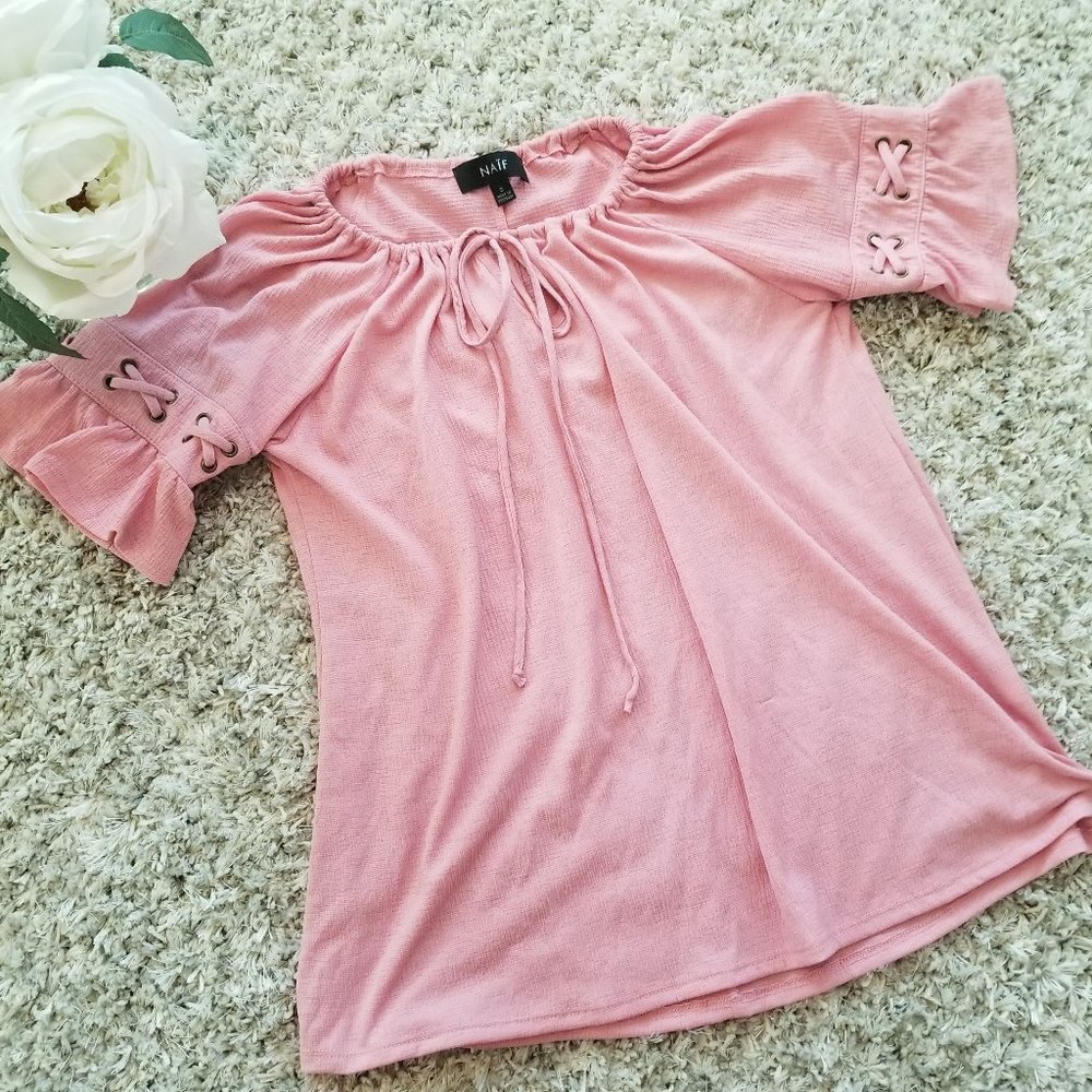 NAIF Pink Boho Peasant Tunic Top Size S